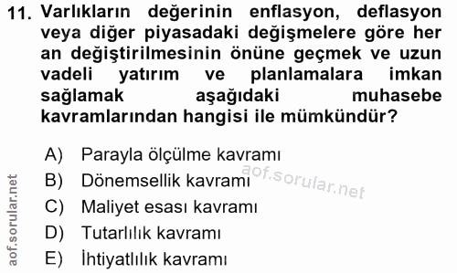 11. soru: Varlıkların değerinin enflasyon, deflasyon veya diğer piyasadaki değişmelere göre her an değiştirilmesinin önüne geçm…