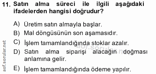 11. soru: Satın alma süreci ile ilgili aşağıdaki ifadelerden hangisi doğrudur? A) Üretim satın almayla başlar. B) Mal döngüsünü…
