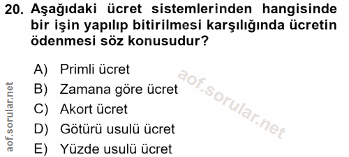 20. soru: Aşağıdaki ücret sistemlerinden hangisinde bir işin yapılıp bitirilmesi karşılığında ücretin ödenmesi söz konusudur? A…