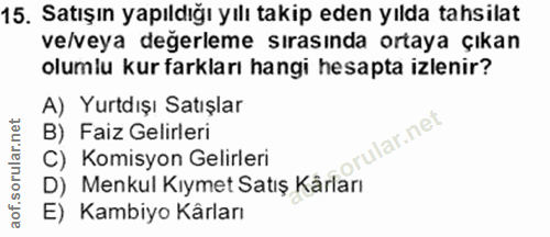 15. soru: Satışın yapıldığı yılı takip eden yılda tahsilat ve/veya değerleme sırasında ortaya çıkan olumiu kur farkları hangi h…