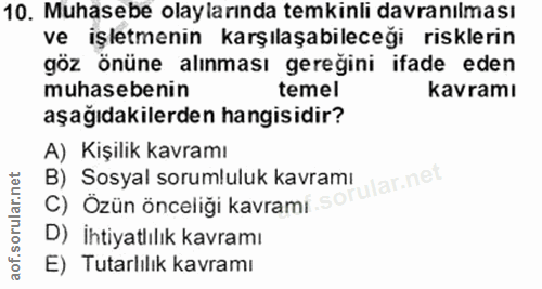 10. soru: Muhasebe olaylarında temkinli davranılması ve işletmenin karşılaşabileceği risklerin göz önüne alınması gereğini ifad…