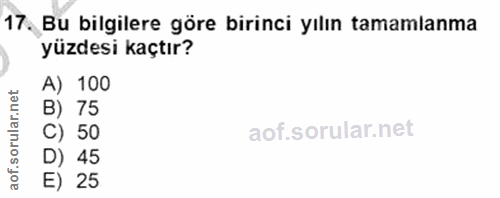4. soru: Bu bilgilere göre birinci yılın tamamlanma yüzdesi kaçtır? net A) 100 B) 75 C) 50 D) 45 of. E) 25