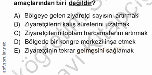 6. soru: amaçlarından biri değildir? A) Bölgeye gelen ziyaretçi sayısını artırmak B) Ziyaretçilerin kalış sürelerini uzatmak C…