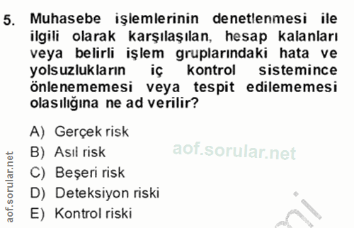 5. soru: Muhasebe işlemlerinin denetlenmesi ile ilgili olarak karşılaşılan, hesap kalanları veya belirli işlem gruplarındaki h…