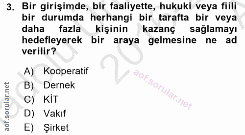 3. soru: Bir girişimde, bir faaliyette, hukuki veya fiili bir durumda herhangi bir tarafta bir veya daha fazla kişinin kazanç…