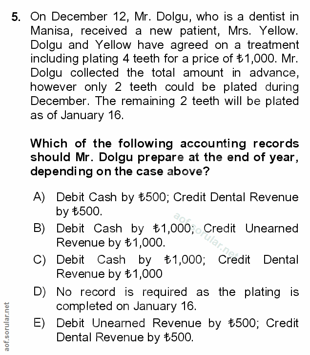 5. soru: On December 12, Mr. Dolgu, who is a dentist in Manisa, received a new patient, Mrs. Yellow. Dolgu and Yellow have agr…