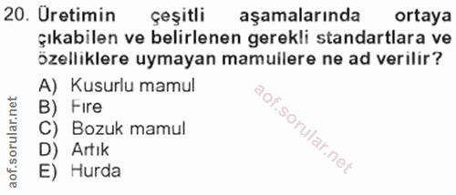 20. soru: Üretimin çeşitli aşamalarında ortaya çıkabilen ve belirlenen gerekli standartlara ve özelliklere uymayan mamullere ne…