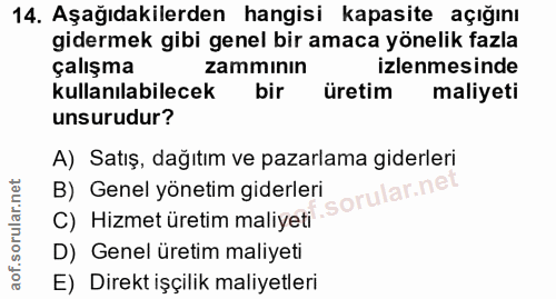 14. soru: Aşağıdakilerden hangisi kapasite açığını gidermek gibi genel bir amaca yönelik fazla çalışma zammının izlenmesinde ku…