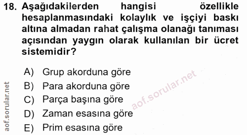 18. soru: Aşağıdakilerden hangisi özellikle hesaplanmasındaki kolaylık ve işçiyi baskı altına almadan rahat çalışma olanağı tan…