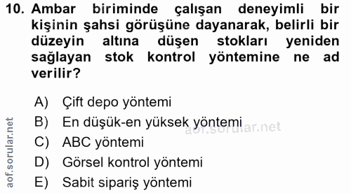10. soru: Ambar biriminde çalışan deneyimli bir kişinin şahsi görüşüne dayanarak, belirli bir düzeyin altına düşen stokları yen…