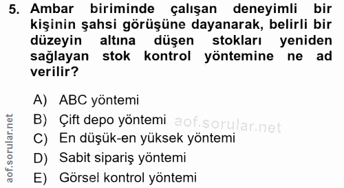 5. soru: Ambar biriminde çalışan deneyimli bir kişinin şahsi görüşüne dayanarak, belirli bir düzeyin altına düşen stokları yen…