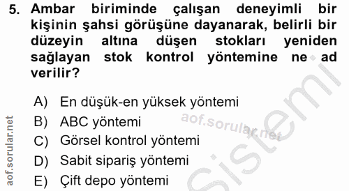 5. soru: Ambar biriminde çalışan deneyimli bir kişinin şahsi görüşüne dayanarak, belirli bir düzeyin altına düşen stokları yen…