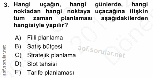 3. soru: Hangi uçağın, hangi günlerde, hangi noktadan hangi noktaya uçacağına ilişkin tüm zaman planlaması aşağıdakilerden han…