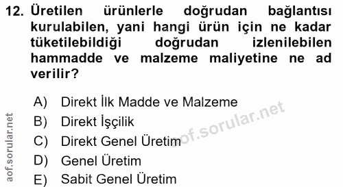 12. soru: Uretilen ürünlerle doğrudan bağlantısı kurulabilen, yani hangi ürün için ne kadar tüketilebildiği doğrudan izlenilebi…