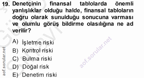 19. soru: Denetçinin finansal tablolarda önemli yanlışlıklar olduğu halde, finansal tabloların doğru olarak sunulduğu sonucuna…