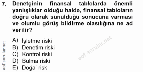 7. soru: Denetçinin finansal tablolarda önemli yanlışlıklar olduğu halde, finansal tabloların doğru olarak sunulduğu sonucuna…