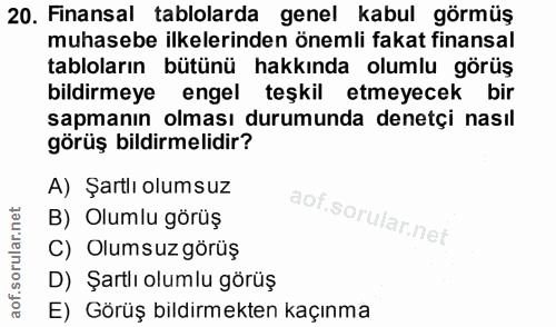 20. soru: Finansal tablolarda genel kabul görmüş muhasebe ilkelerinden önemli fakat finansal tabloların bütünü hakkında olumlu…