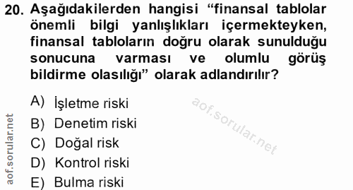 20. soru: Aşağıdakilerden hangisi "finansal tablolar önemli bilgi yanlışlıkları içermekteyken, finansal tabloların doğru olarak…