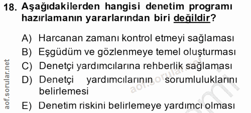 18. soru: Aşağıdakilerden hangisi denetim programı hazırlamanın yararlarından biri değildir? A) Harcanan zamanı kontrol etmeyi…