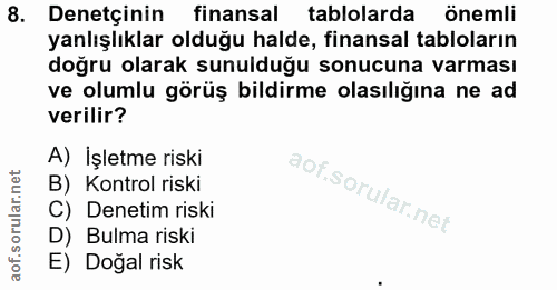 8. soru: Denetçinin finansal tablolarda önemli yanlışlıklar olduğu halde, finansal tabloların doğru olarak sunulduğu sonucuna…