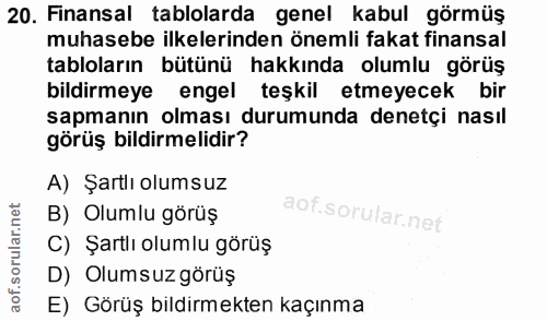 20. soru: Finansal tablolarda genel kabul görmüş muhasebe ilkelerinden önemli fakat finansal tabloların bütünü hakkında olumlu…