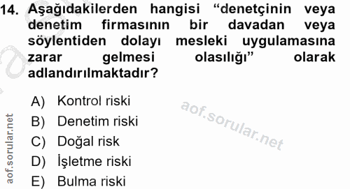 14. soru: Aşağıdakilerden hangisi "denetçinin veya denetim firmasının bir davadan veya söylentiden dolayı mesleki uygulamasına…
