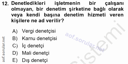 12. soru: Denetledikleri işletmenin bir çalışanı olmayan, bir denetim şirketine bağlı olarak veya kendi başına denetim hizmeti…