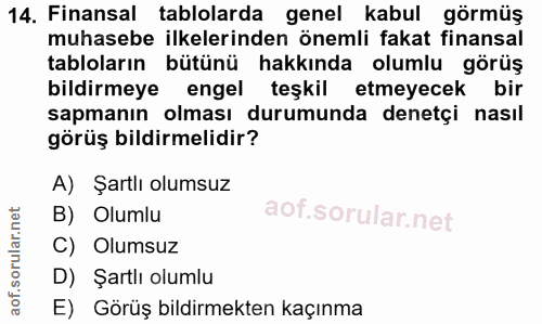 14. soru: Finansal tablolarda genel kabul görmüş muhasebe ilkelerinden önemli fakat finansal tabloların bütünü hakkında olumlu…