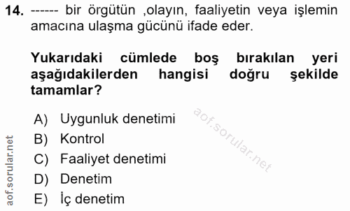 14. soru: — bir örgütün ,olayın, faaliyetin veya işlemin amacına ulaşma gücünü ifade eder. Yukarıdaki cümlede boş bırakılan yer…
