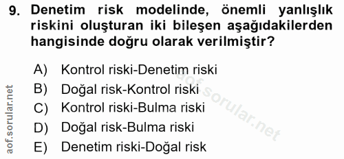 9. soru: Denetim risk modelinde, önemli yanlışlık riskini oluşturan iki bileşen aşağıdakilerden hangisinde doğru olarak verilm…