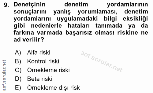 9. soru: Denetçinin denetim yordamlarının sonuçlarını yanlış yorumlaması, denetim yordamlarını uygulamadaki bilgi eksikliği gi…