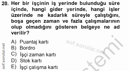 20. soru: Her bir işçinin iş yerinde bulunduğu süre içinde, hangi gider yerinde, hangi işler üzerinde ne kadarlık süreyle çalış…