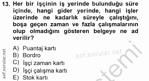 13. soru: Her bir işçinin iş yerinde bulunduğu süre içinde, hangi gider yerinde, hangi işler üzerinde ne kadarlık süreyle çalış…