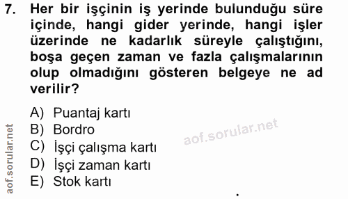 7. soru: Her bir işçinin iş yerinde bulunduğu süre içinde, hangi gider yerinde, hangi işler üzerinde ne kadarlık süreyle çalış…