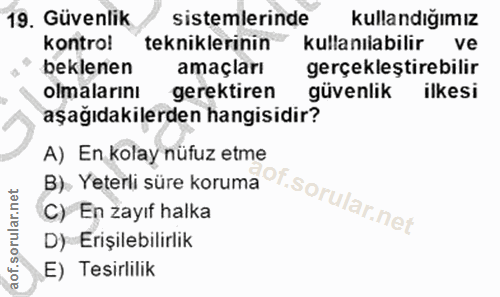 19. soru: Güvenlik Sistemlerinde kullandığımız kontro! tekniklerinin kullanılabilir ve beklenen amaçları gerçekleştirebilir olm…