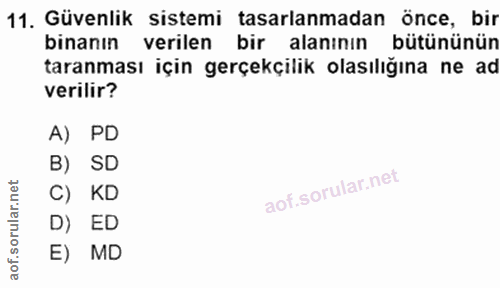 11. soru: Güvenlik sistemi tasarlanmadan önce, bir binanın verilen bir alanının bütününün taranması için gerçekçilik olasılığın…