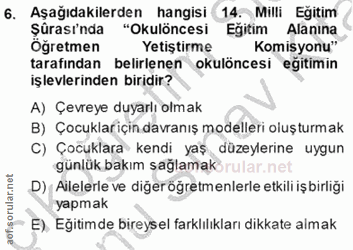 6. soru: Aşağıdakilerden hangisi 14. Milli Egitim Şûrası'nda "Okulöncesi Egitim Alanina Öğretmen Yetiştirme Komisyonu" tarafın…