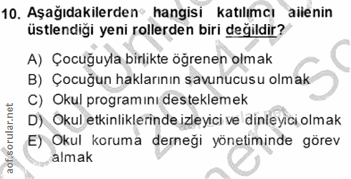 10. soru: Aşağıdakilerden hangisi katılımcı alle nin üstlendiği yeni rollerden biri değildir? A) Çocuğuyla birlikte öğrenen olm…