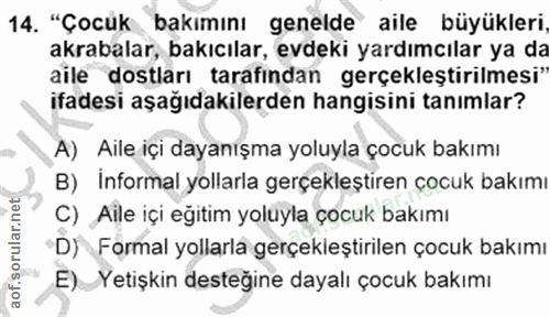 14. soru: "Çocuk bakımını genelde aile büyükleri, akrabalar, bakıcılar, evdeki yardımcılar ya da aile dostları tarafından gerçe…