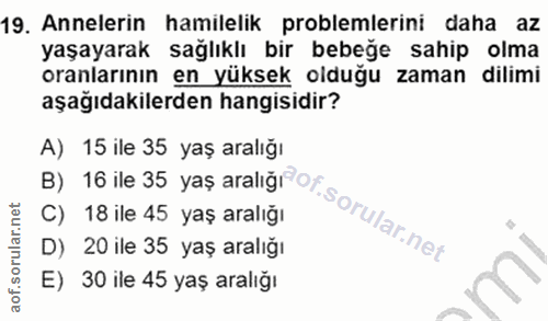 19. soru: Annelerin hamilelik problemlerini daha az yaşayarak sağlıklı bir bebeğe sahip olma oranlarının en yüksek olduğu zaman…