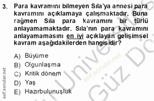3. soru: Para kavramını bilmeyen Sıla'ya annesi para kavramını açıklamaya çalışmaktadır. Buna rağmen Sıla para kavramını bir t…