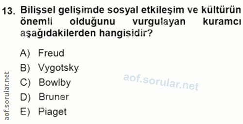 13. soru: Bilişsel gelişimde sosyal etkileşim ve kültürün önemli olduğunu vurgulayan kuramcı aşağıdakilerden hangisidir? A) Fre…