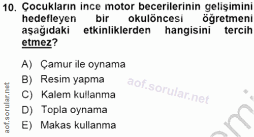 10. soru: Çocukların ince motor becerilerinin gelişimini hedefleyen bir okulöncesi öğretmeni aşağıdaki etkinliklerden hangisini…