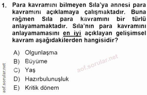 1. soru: Para kavramını bilmeyen Sıla'ya annesi para kavramını açıklamaya çalışmaktadır. Buna rağmen Sıla para kavramını bir t…