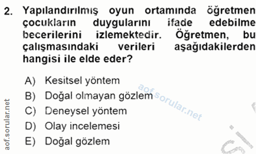 2. soru: Yapılandırılmış oyun ortamında öğretmen çocukların duygularını ifade edebilme becerilerini izlemektedir. Öğretmen, bu…