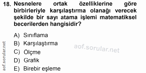 18. soru: Nesnelere ortak özelliklerine göre birbirleriyle karşılaştırma olanağı verecek şekilde bir sayı atama işlemi matemati…