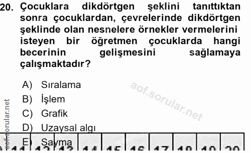 20. soru: Çocuklara dikdörtgen şeklini tanittıktan sonra çocuklardan, çevrelerinde dikdörtgen şeklinde olan nesnelere örnekler…