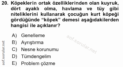 20. soru: Köpeklerin ortak özelliklerinden olan kuyruk, dört ayaklı olma, havlama ve tüy gibi niteliklerini kullanarak çocuğun…