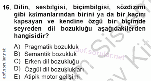 16. soru: Dilin, sesbilgisi, biçimbilgisi, sözdizimi gibi katmanlarından birini ya da bir kaçını kapsayan ve kendine özgü bir b…
