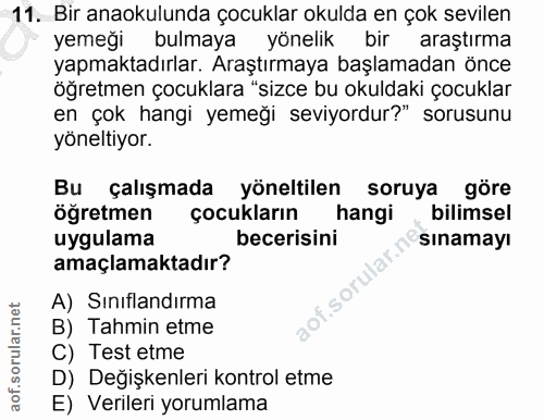 11. soru: Bir anaokulunda çocuklar okulda en çok sevilen yemeği bulmaya yönelik bir araştırma yapmaktadırlar. Araştırmaya başla…
